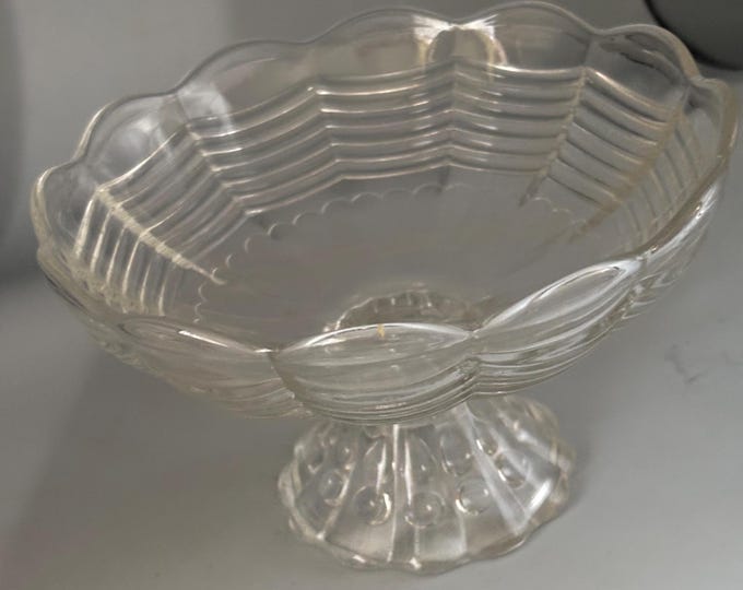 Vintage Anchor Hocking Glass Compote with Scalloped Draped Design Lover Antiques and Vintage