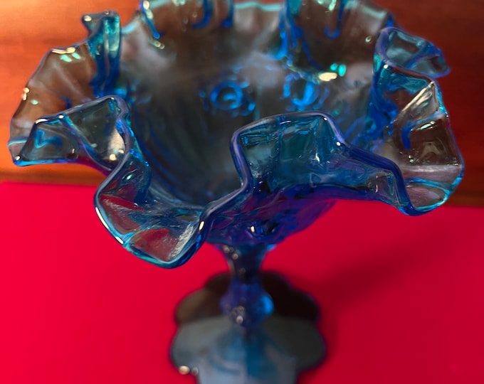 Vintage Fenton Colonial Blue Ruffled Compote, Fenton Art Glass, Candy Dish, Fancy Blue Glass Art, Lover Antiques and Vintage