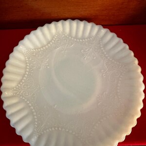 Depression Milk Glass White Monax Petalware Salad Plate, 8” Lace Pattern White Special Glass Plate Lover Antiques and Vintage image 3