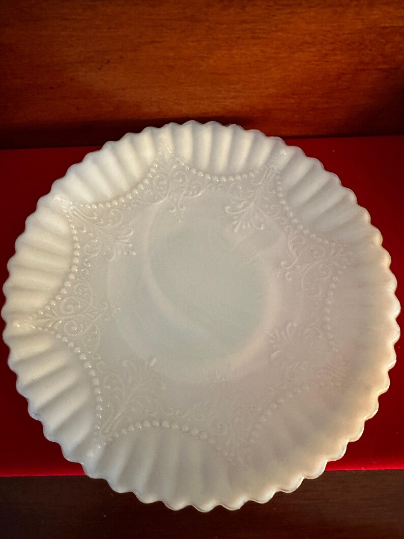 Depression Milk Glass White Monax Petalware Salad Plate, 8” Lace Pattern White Special Glass Plate Lover Antiques and Vintage image 3