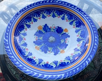 Vintage Italian Decorative Bowl signed by R.D.M P.AR, Blue and White Floral Art Dish