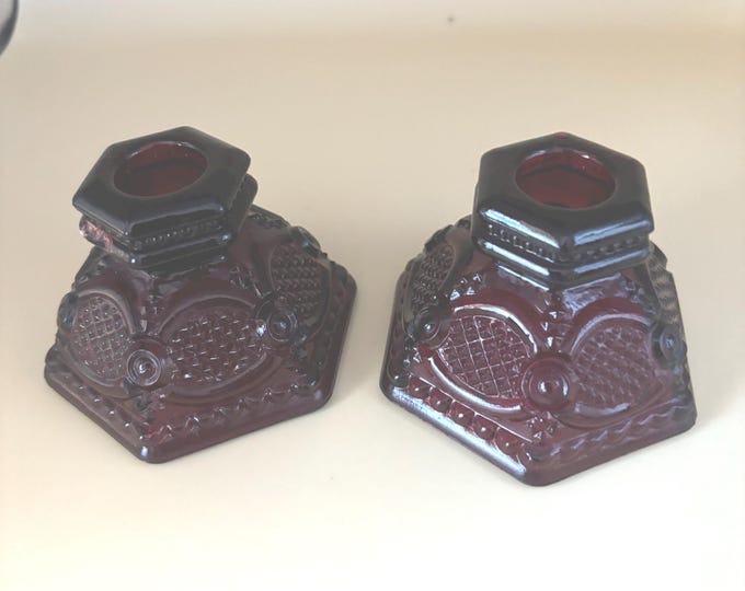Vintage Fenton Ruby Red Pair of Mini Candleholders Candlestick Holders Lover Antiques and Vintage