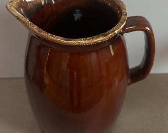Hand Dripped Glazed Pottery Pitcher with Handle Brown Rust Lover Antiques