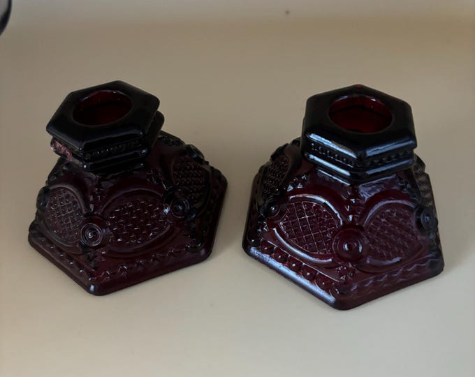 Vintage Fenton Ruby Red Pair of Mini Candleholders Candlestick Holders Lover Antiques and Vintage