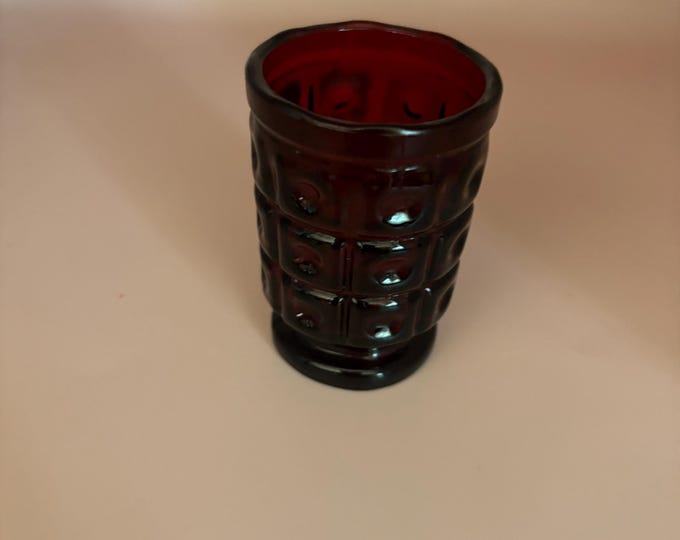 Vintage Ruby Red Glass Cup with Pedestal, Red Juice Glass, Collectible Glassware
