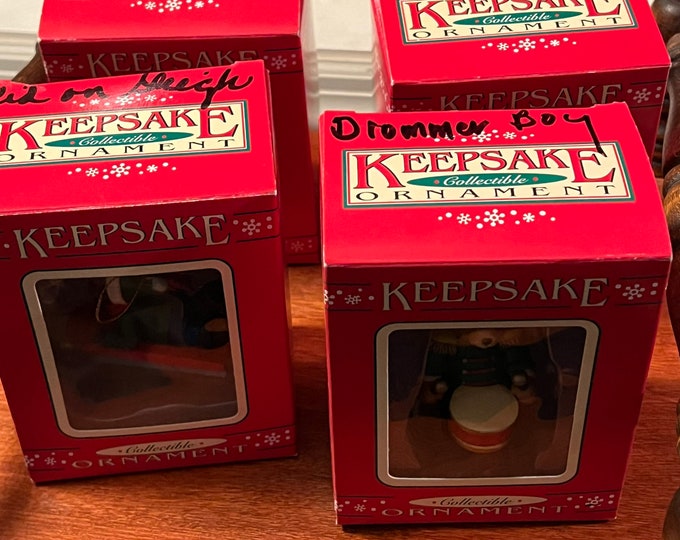 Vintage Keepsake Ornaments Collection Set of 4 Christmas Gift Holiday Ornaments Drummer Boy Sleigh New in Box