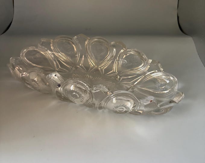 Vintage Clear Cut Glass Oval Crystal Dish, Container, Figurine, Sugar Dish, Toothpick Holder, Glass Art Lover Antiques and Vintage