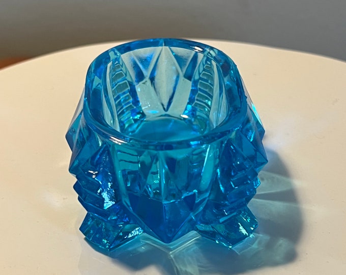 Vintage Blue Cut Glass Rectangular Figurine Sugar Dish, Toothpick Holder, Container Glass Art Lover Antiques and Vintage