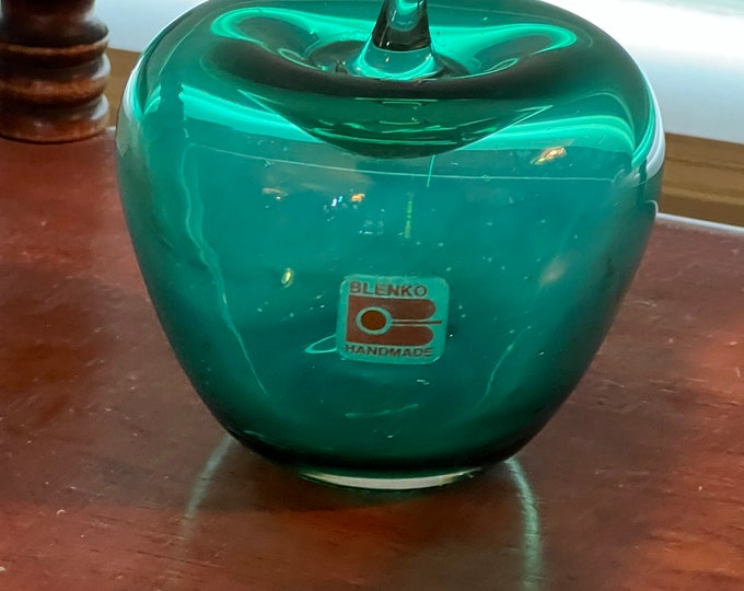 Vintage Blenko Green Glass Apple Paperweight Apples Bookend Green Glass Art Lover Antiques & Vintage