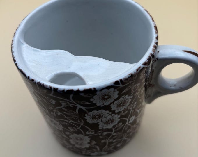 Vintage Royal Crownford Brown CALICO Tea Cup with Mustache Ironstone England Brown and White Floral Transferware Lover Antiques and Vintage