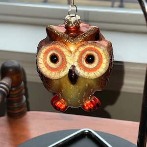 Vintage Glass Owl Ornament: Copper Tone Christmas Holiday Decor