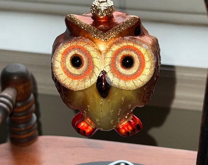 Vintage Owl Ornament Copper Big Eyes Color Glass Owl Christmas Holiday Retired Ornaments Lover Antiques and Vintage