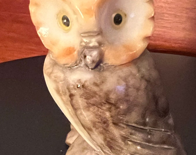 Vintage Alabaster Stone Owl, Made in Italy, Vintage Stone Owl, Stone Owl Figure, Lover Antiques and Vintage