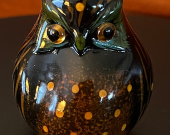 Vintage Colorful Owl, Black Ceramic Owl, Gorgeous Small Owl, Lover Antiques and Vintage