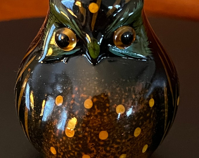 Vintage Colorful Owl, Black Ceramic Owl, Gorgeous Small Owl, Lover Antiques and Vintage