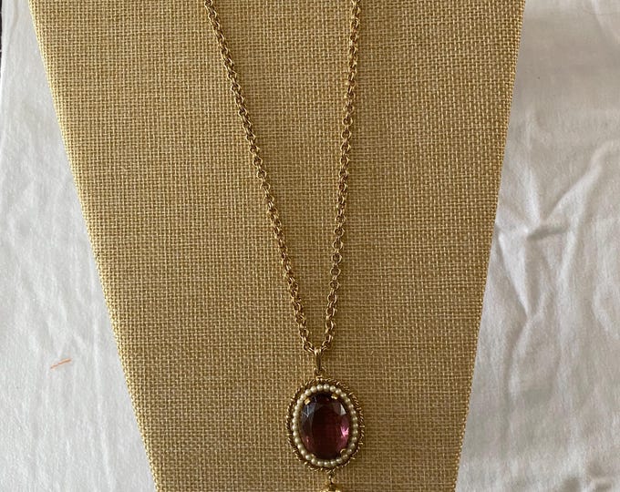 Vintage Avon Amethyst Crystal & Pearl Pendant Necklace Jewelry Unique Gifts at Lover Antiques and Vintage