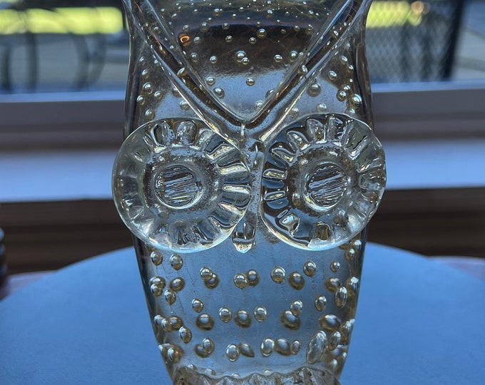 Vintage Murano Owl, Gold Infused Glass, Italy Owl Sculpture, Owl Figurine, Art Glass, Lover Antiques and Vintage