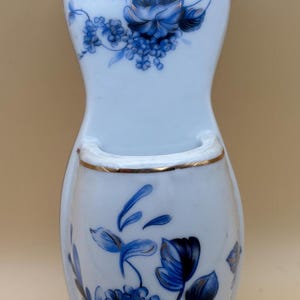 Vintage Blue Floral Porcelain Wall Pocket Vase