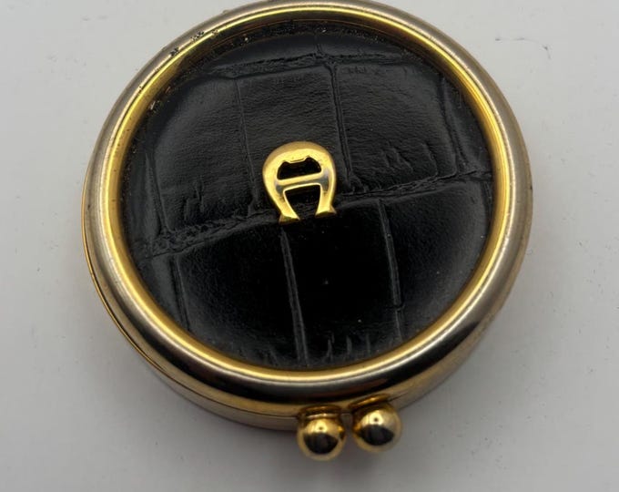 Etienne Aigner Round Leather Pill Box, Small Leather Case with 4 Compartments