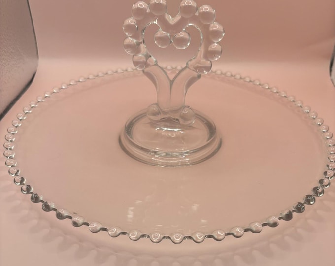 Antique Imperial Glass Heart Handle Pastry Tray Hors d'oeuvres Platter Lover Antiques and Vintage