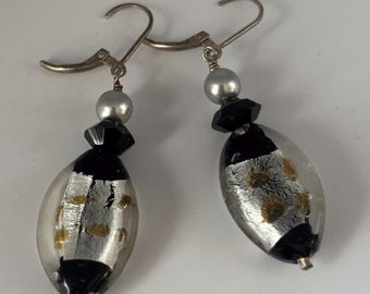 Vintage Silver Black & Copper Lampwork Beads with Czech Black Crystal Swarvoski Grey Pearls Lover Antiques and Vintage