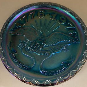 Vintage Fenton Carnival Glass Plate American Bicentennial Iridescent Collectible Platter Lover Antiques and Vintage