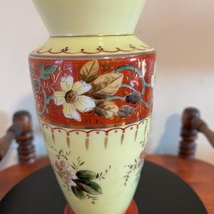 Antique Bristol Opaline Glass Vase Hand Painted Glass Art Vase on Pedestal Lover Antiques and Vintage