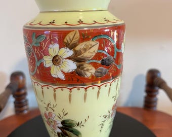 Antique Bristol Opaline Glass Vase Hand Painted Glass Art Vase on Pedestal Lover Antiques and Vintage