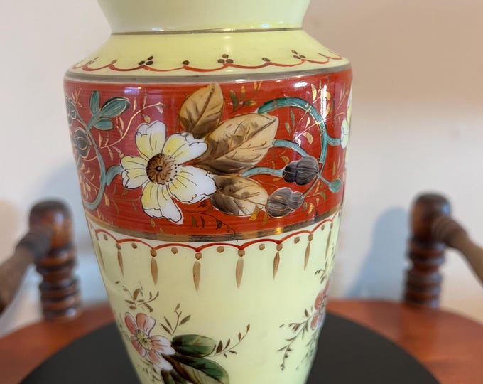 Antique Bristol Opaline Glass Vase Hand Painted Glass Art Vase on Pedestal Lover Antiques and Vintage