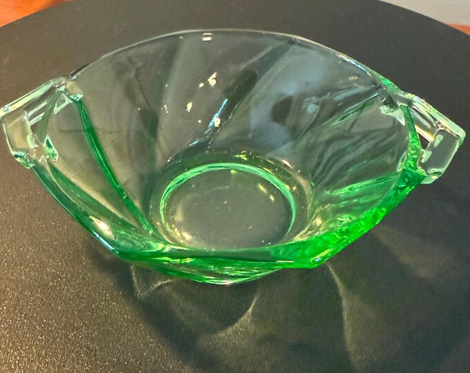 Vintage Heisey Green Glass Small Nut or Candy Dish Glass with Handles Lover Antiques and Vintage