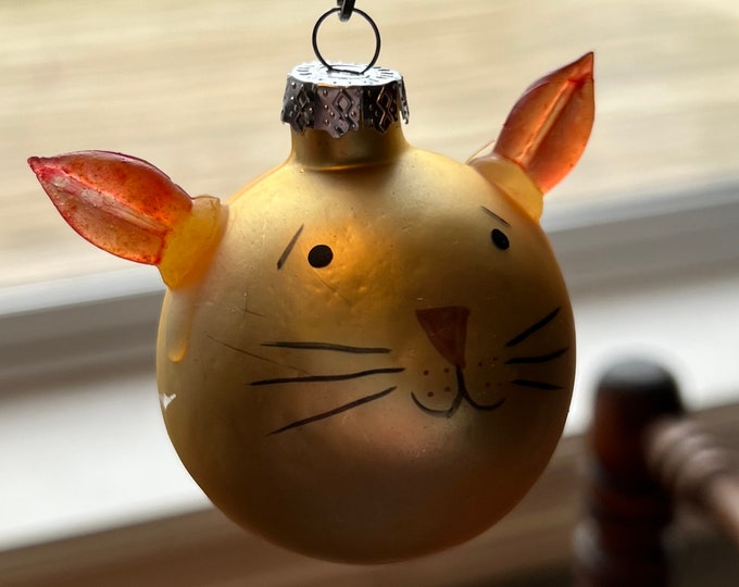Vintage Orange Cat Ornament glass art set of 2 Mid Century Modern ornaments Christmas Holiday Lover Antiques and Vintage
