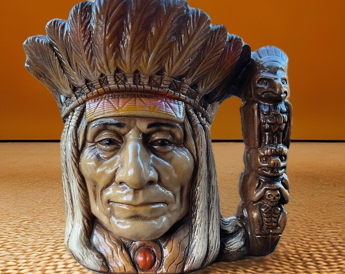 Vintage Native American Head Mug with Handle, Chalkware Indian by Home Decor Assoc. 1973, Indian Head Figurine, Lover Antiques and Vintage