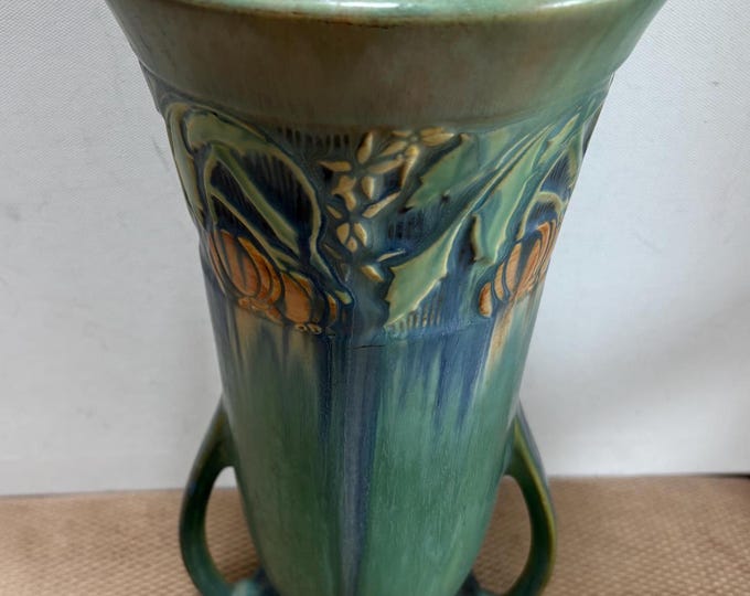 Vintage Roseville Pottery Double Handled Vase The Baneda Line By George Krause Lover Antiques and Vintage