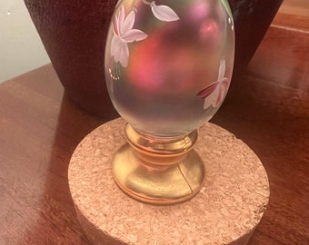 Vintage Fenton Glass Egg Paperweight, Signed Hand Painted