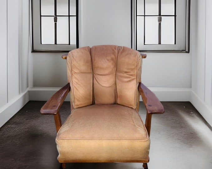 Cushman Colonial Creations Dorset Barrel Back Chair No. 1180 Leather Cushions Paddle Arm Original Condition Lover Antiques and Vintage