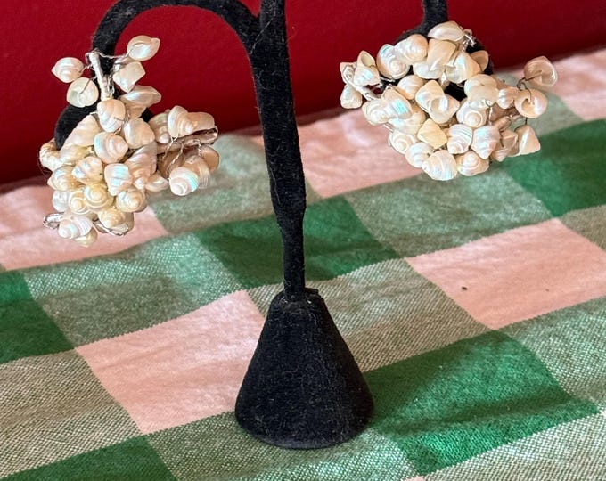 Vintage Cluster Shell Earrings, Unique Natural Jewelry Gift