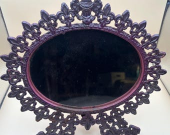 Antique EMIG Robert Ornate Cast Iron Mirror with Stand Number 1225 Lover Antiques and Vintage