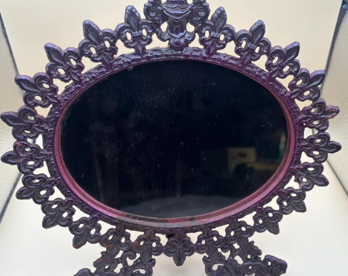 Antique EMIG Robert Ornate Cast Iron Mirror with Stand Number 1225 Lover Antiques and Vintage