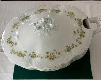 Antique Hermann Ohme Silesia Porcelain Tureen: 24KT Gold Trim