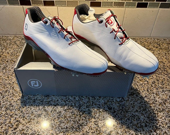 Footjoy DNA Mens Golf Shoes Size 14 Golfing Athletic Ware White/Fire Red In Original FJ bag & box as shown in like new condition