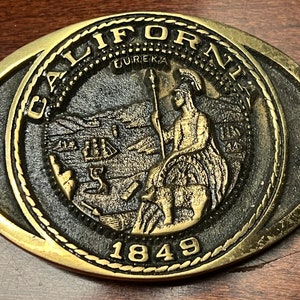 Vintage 1977 California State Seal Solid Brass Belt Buckle
