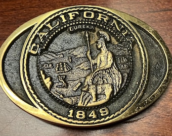 Vintage 1977 California State Seal Solid Brass Belt Buckle