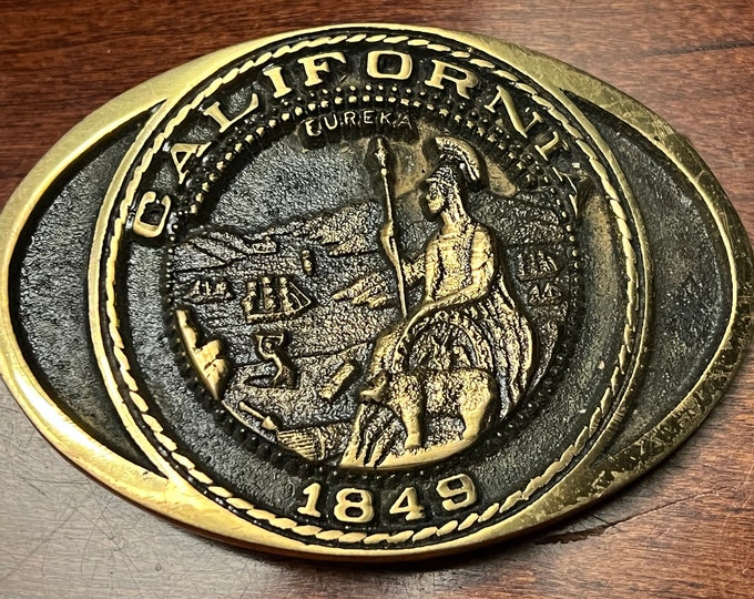 Vintage California State Seal Solid Brass Belt Buckle, Registered Collection Buckles, Lover Antiques and Vintage