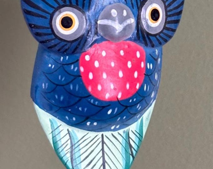 Hand Carved Colorful Owl Ornament, Hand Painted Mexican Decoration