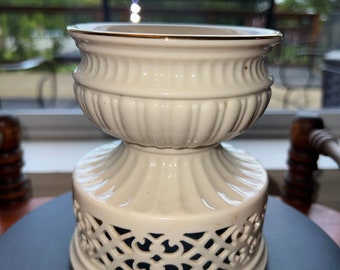 Vintage Lenox Illuminations Collection Pillar Ivory Candleholder Gold Gild Lover Antiques and Vintage