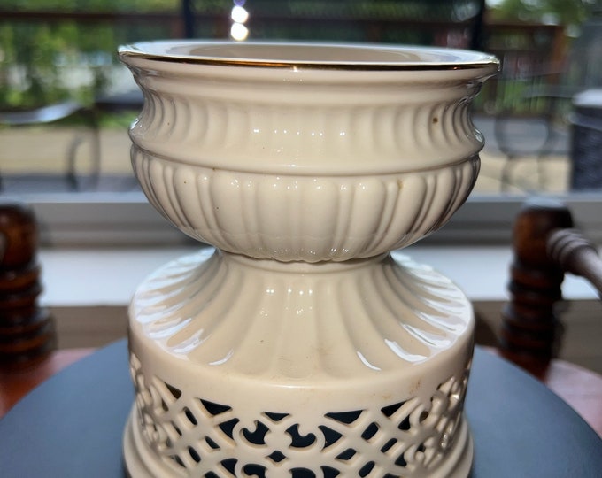Vintage Lenox Illuminations Collection Pillar Ivory Candleholder Gold Gild Lover Antiques and Vintage