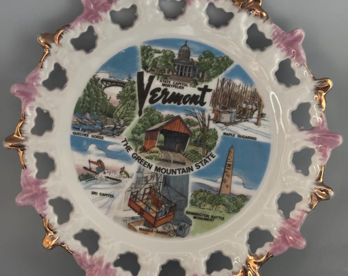 Vintage Vermont Plate The Green Mountain State Commemorative Plate by Nanco Lover Antiques and Vintage