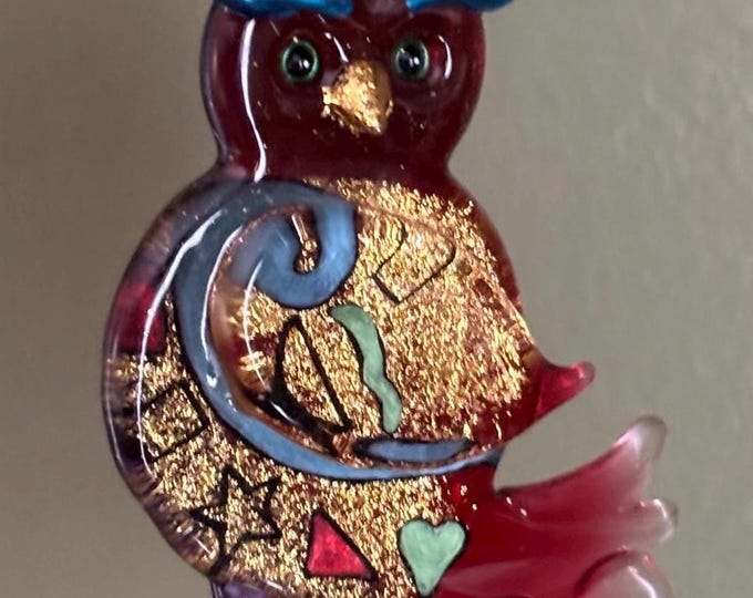 Murano Style Glass Owl Colorful Art Glass Lover Antiques and Vintage