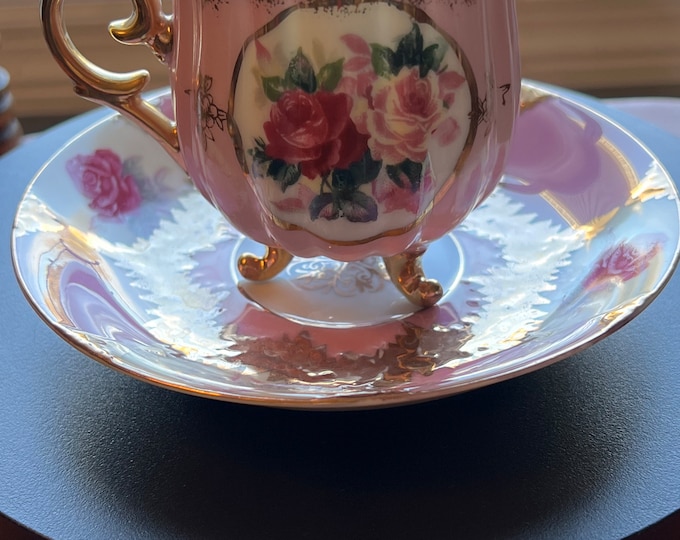 Vintage Rose and Gold Shafford Bone China Hand Painted Tea Cup and Saucer Lover Antiques and Vintage