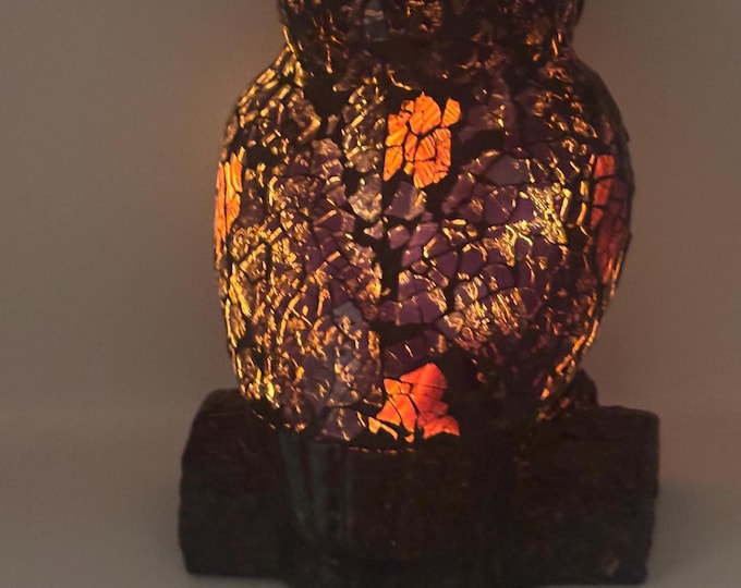 Tiffany Style Owl Mosaic Stained Glass Night Lamp, Colorful Light, Lighted Owl, Lover Antiques and Vintage